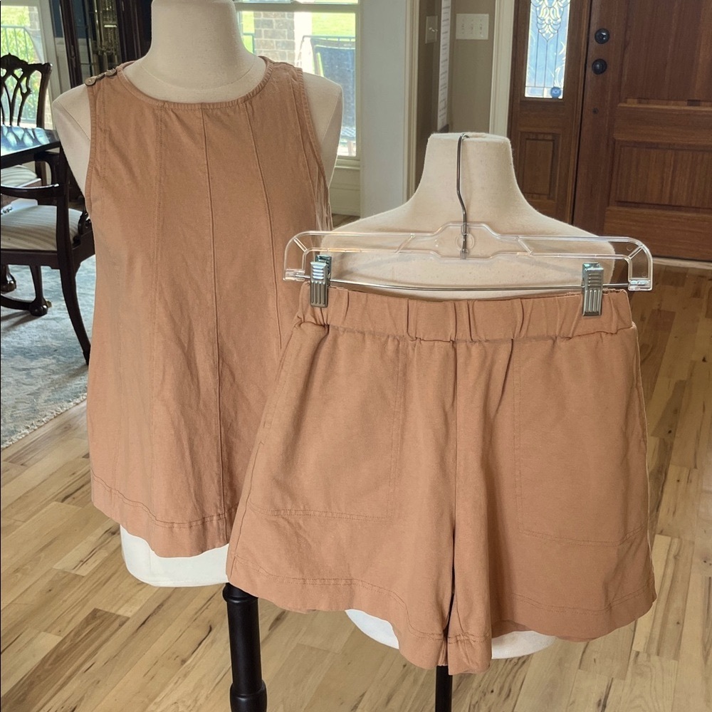 Camel Tan Matching Set Flowy Cotton Knit New